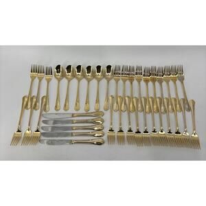 Hampton Silversmith Stainless Steel Gold Tone Flatware Spoon Fork